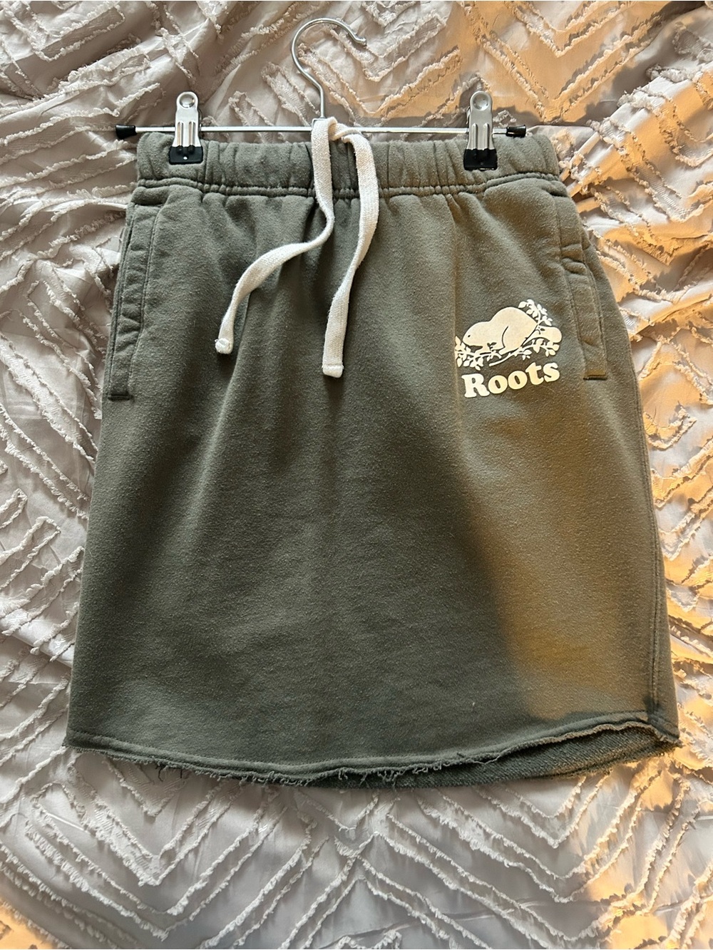Roots Olive Drawstring Skirt with White Logo